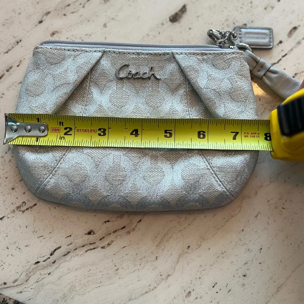 Coach Metallic Silver Monogram Wristlet Clutch with thick strap and Hangtag - Picture 6 of 9